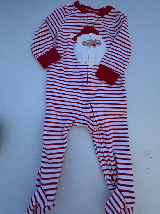 Carter's Other - Carter's Red & White Striped Footed One-Piece with Santa Applique